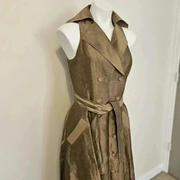 RICKIE FREEMAN Teri Jon Vintage Retro Sleeveless Shirtdress Linen Blend 4 - Picture 2 of 11